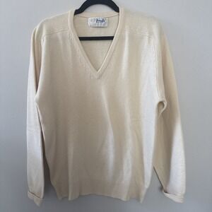 Pringle of Scotland 100% Cashmere Knitted V-Neck Sweater Mens 40 in 102 cm Ivory